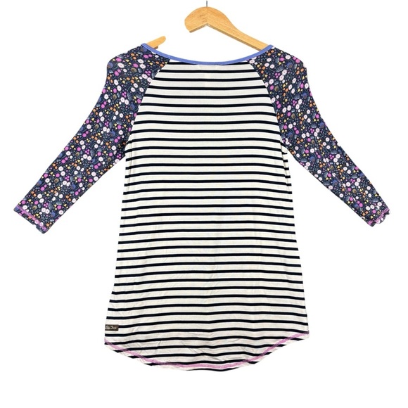 EUC Matilda Jane Adventure Begins Heartbeat Navy/White Striped Raglan top Sz M - Picture 9 of 10